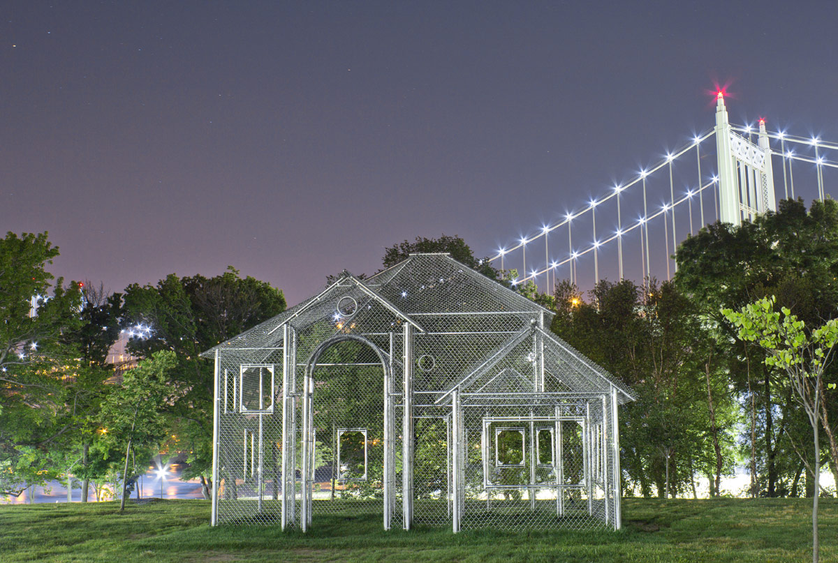 Photography of Ghost House as installed in Randall's Island Park, NYC