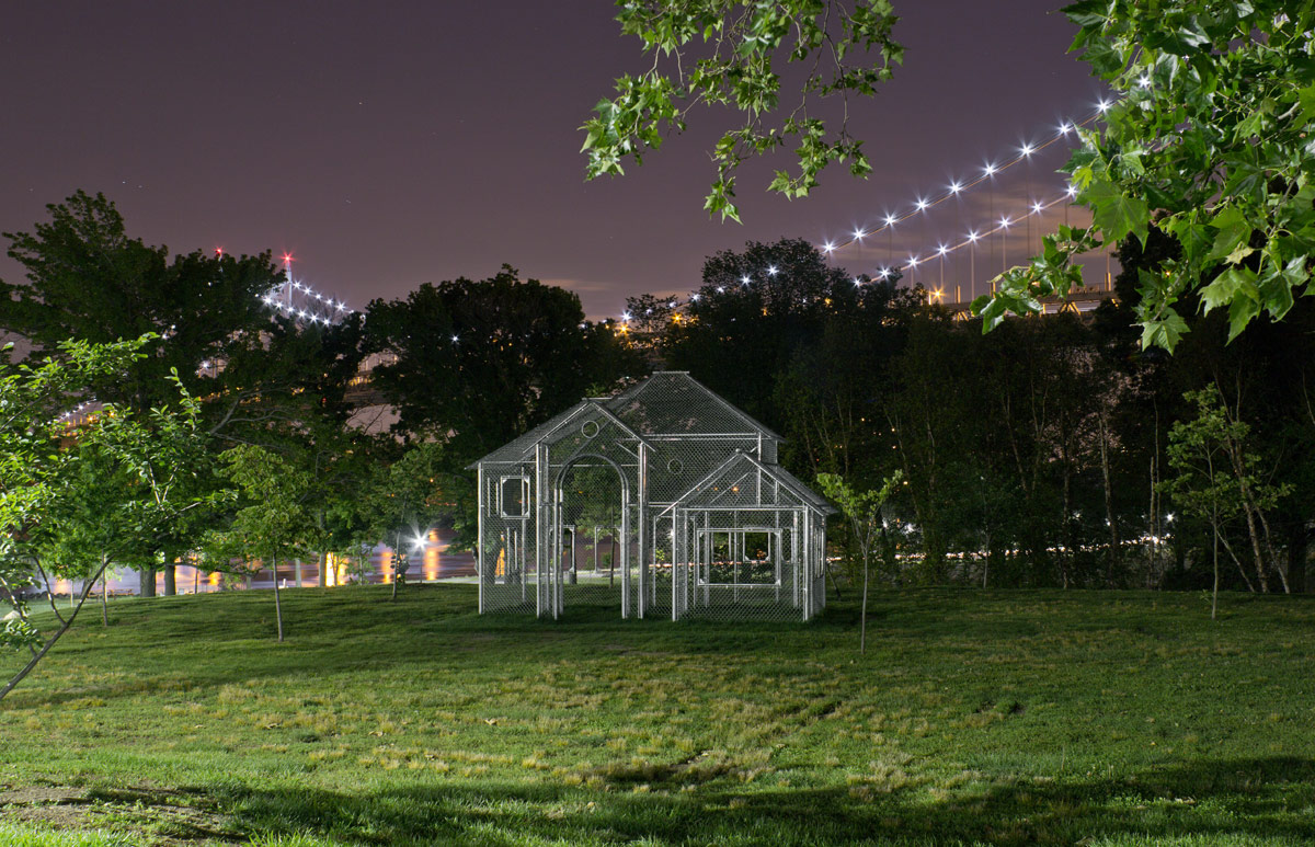 Photography of Ghost House as installed in Randall's Island Park, NYC